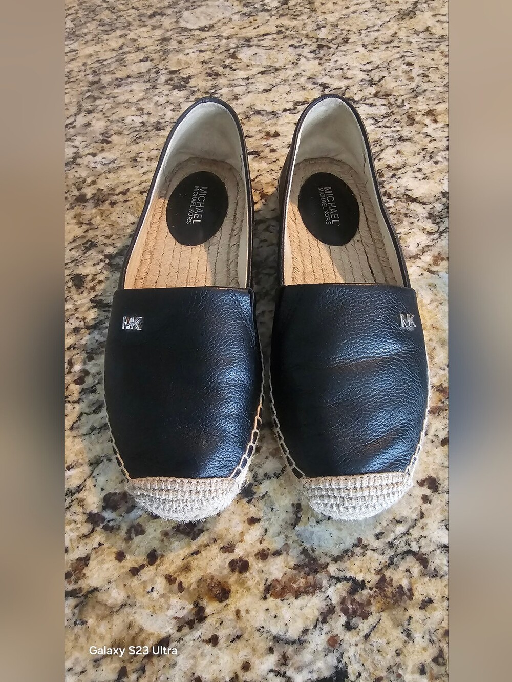 Michael Kors Black Leather Espadrille with Natural Jute Trim Size 5 - Picture 3 of 15